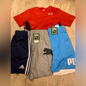 Under Armour Tee+ 3 Boys' Athletic Shorts Adidas&Puma(NWT) sz small (8)- bundle